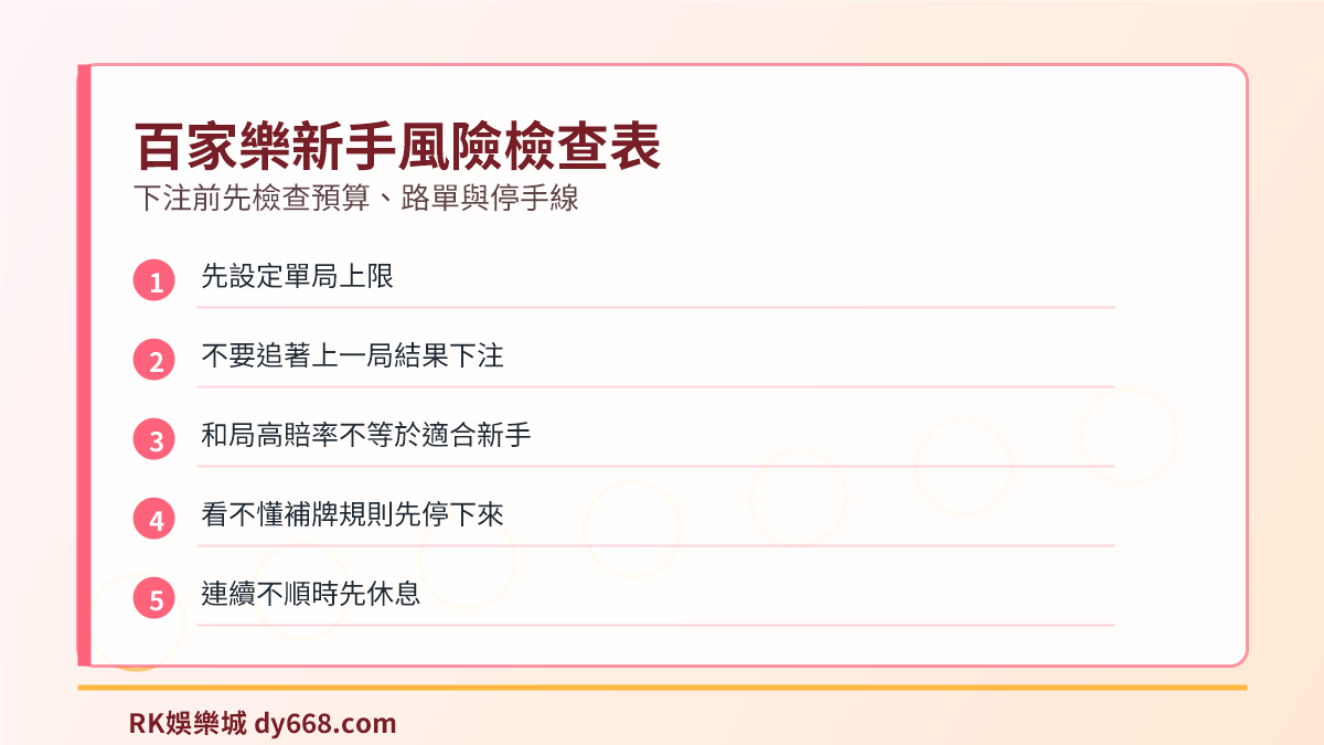 百家樂新手風險檢查表，提醒下注前先檢查預算、路單與停手線